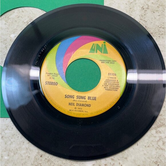 Neil Diamond Song Sung Blue Mono/Stereo 45 Pop Promo 1972 Uni 55326 - Picture 6 of 6